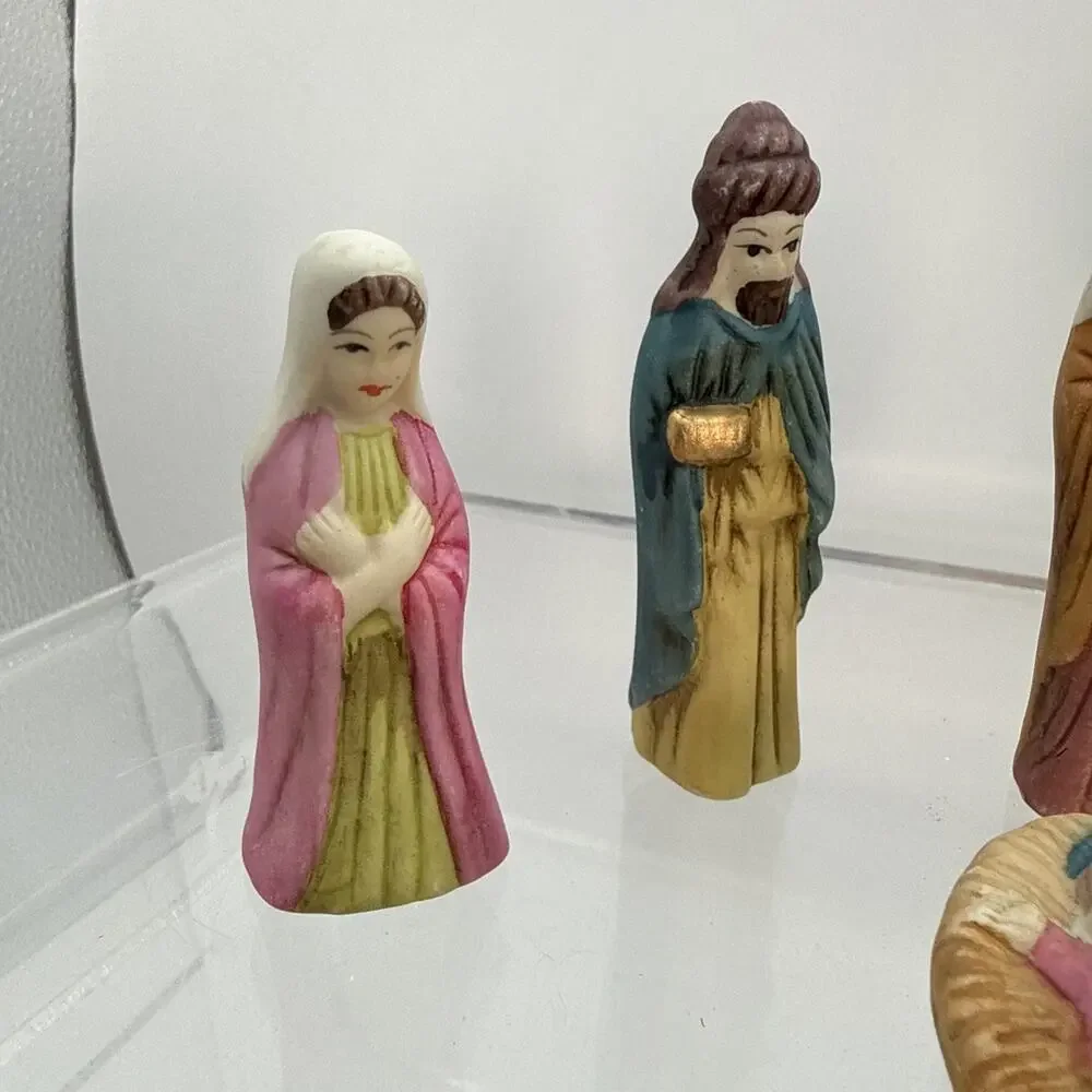 6 Pc Mini Nativity World Bazaars Holiday Collection Ceramic Tallest Piece 3.25”